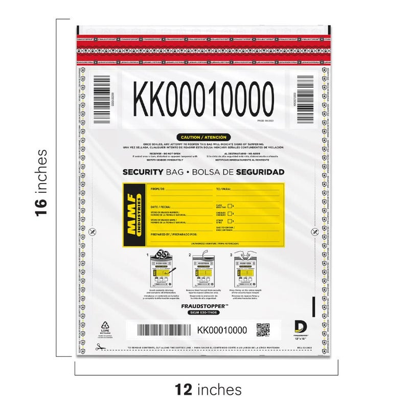 MMF Industries Cash Transmittal Bags | 12W x 16H | Pack of 100 | Unique Alphanumeric Numbering | Self-Sealing Adhesive | Four Tamper Indicators | Folded Bottom | Deposit Plastic Bags - Image 5